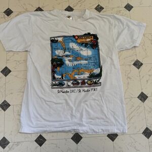Vintage Caribbean Map T-Shirt St Maarten Islands of Paradise Graphic Tee M